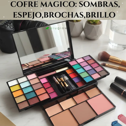 Cofre Mágico Soluglow® - Rubor, Sombras, Labial, Espejo y Brochas Gratis — Set Desplegable Todo en Uno