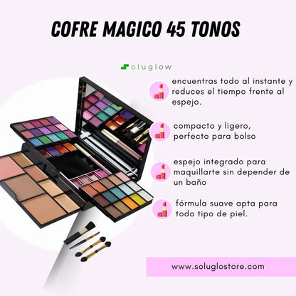 Cofre Mágico Soluglow® - Rubor, Sombras, Labial, Espejo y Brochas Gratis — Set Desplegable Todo en Uno
