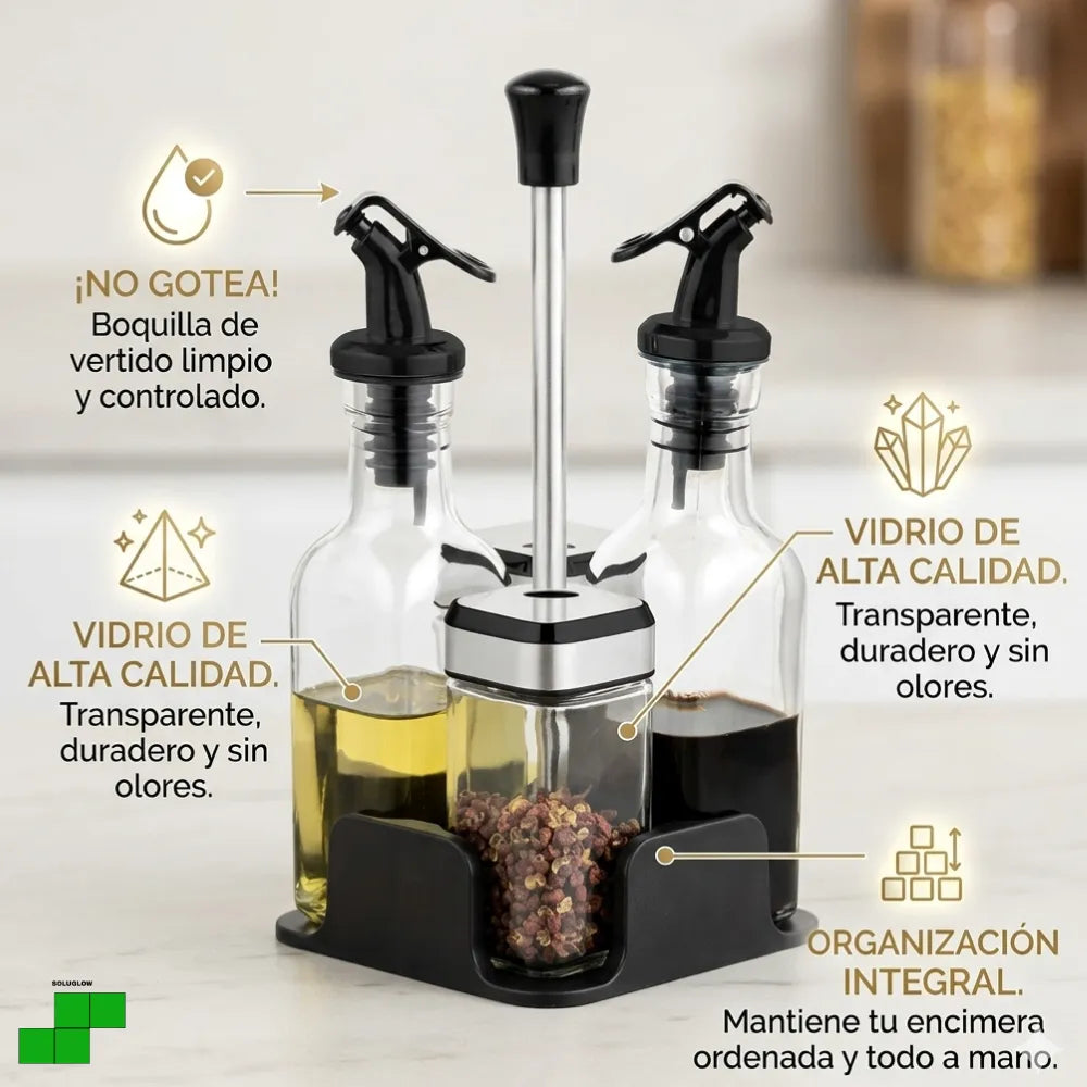 Condimentero 5 pcs vidrio+Base®